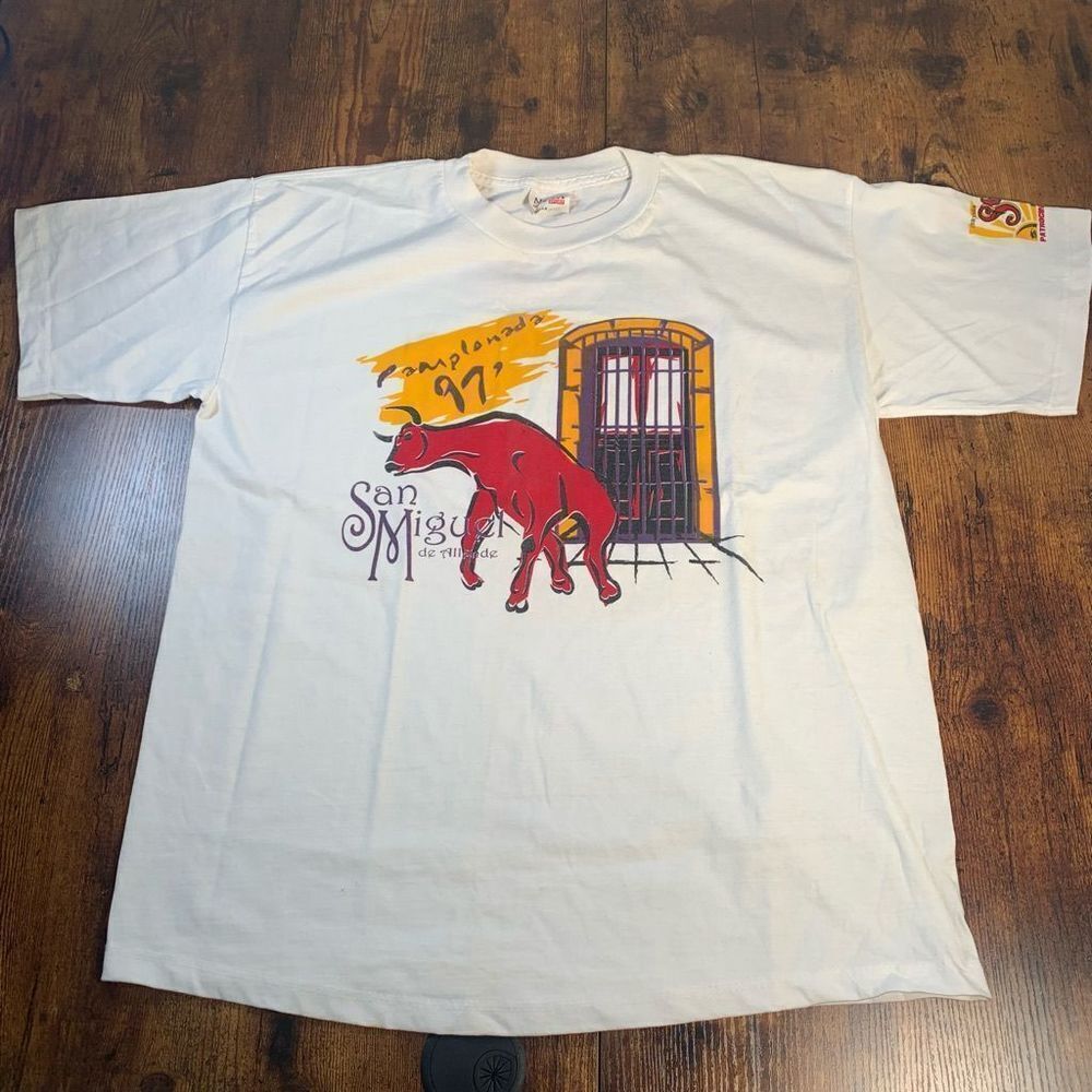 vintage 90s 1997 pamplonada San Miguel‎  Tee White color XL READ